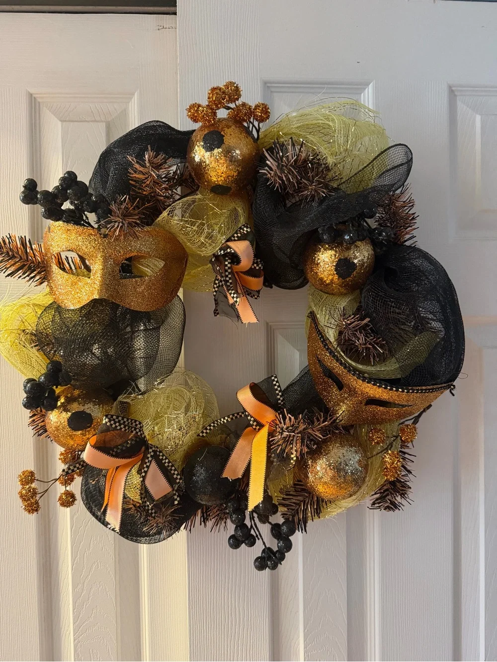 Gold and Black Halloween Masquerade Wreath